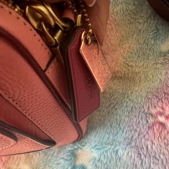 Coach Spring Pink Powder Camera Bag Pouch Double Zip Crossbody Burgundy - Picture 7 of 9